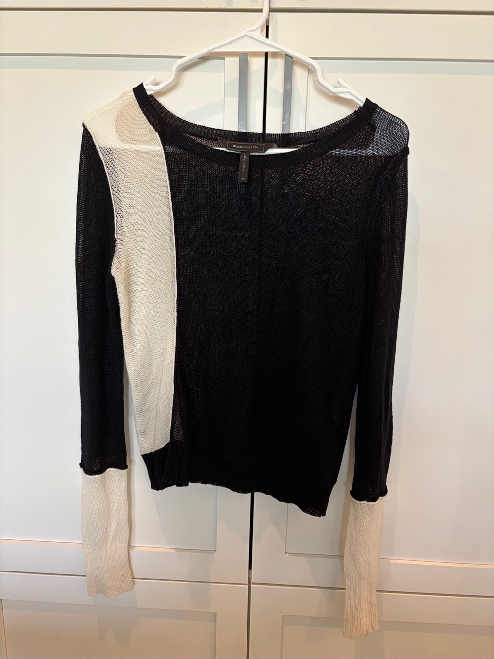 BCBGMaxAzria Black and White Sheer Knit Sweater